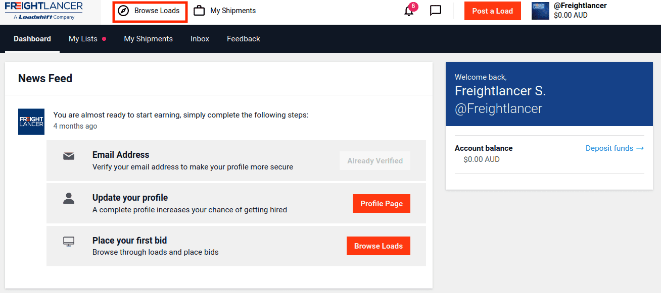 Browse Loads button in navigation bar