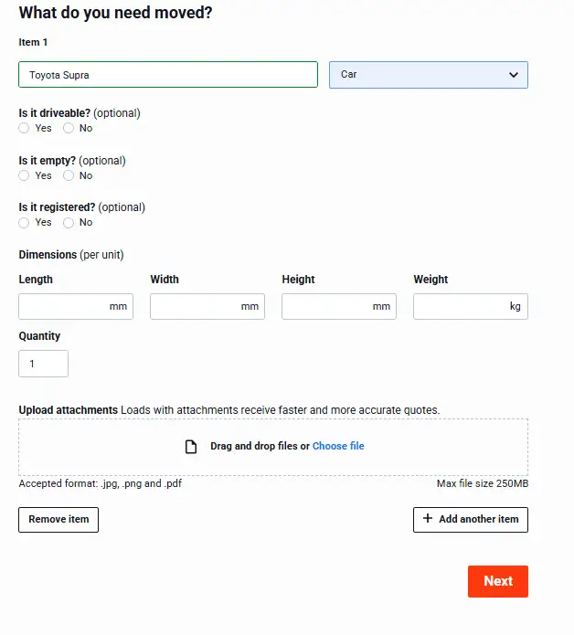Posting a load item detail step