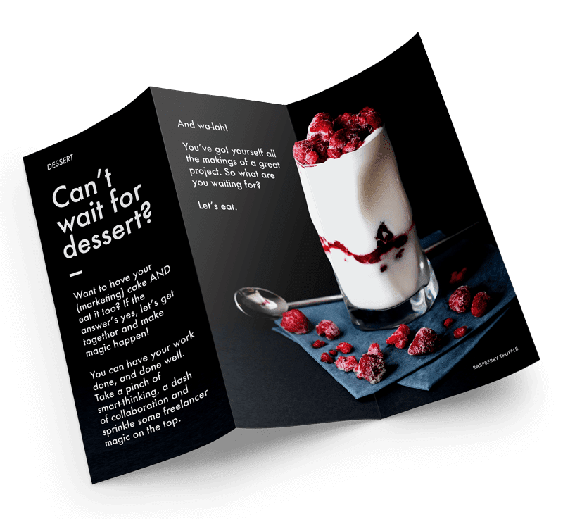 Illustration of a brochure about dessert.