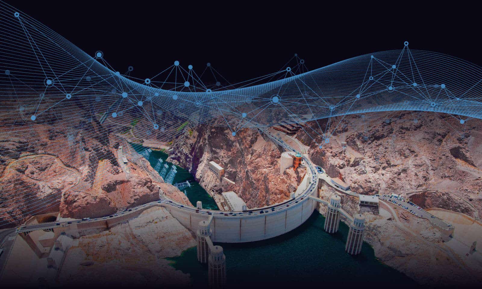 Barajul Hoover cu linii futuriste suprapuse