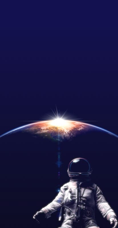 Schwebender Astronaut im Weltraum mit dem Planeten Erde im Hintergrund