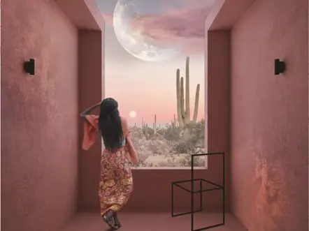 View of the sky in between walls